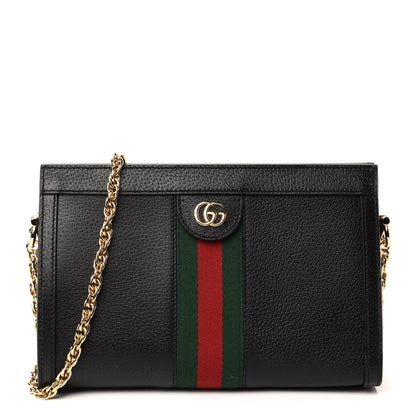 Gucci Calfskin GG Web Small Ophidia Chain Shoulder Bag Black 1 of 10