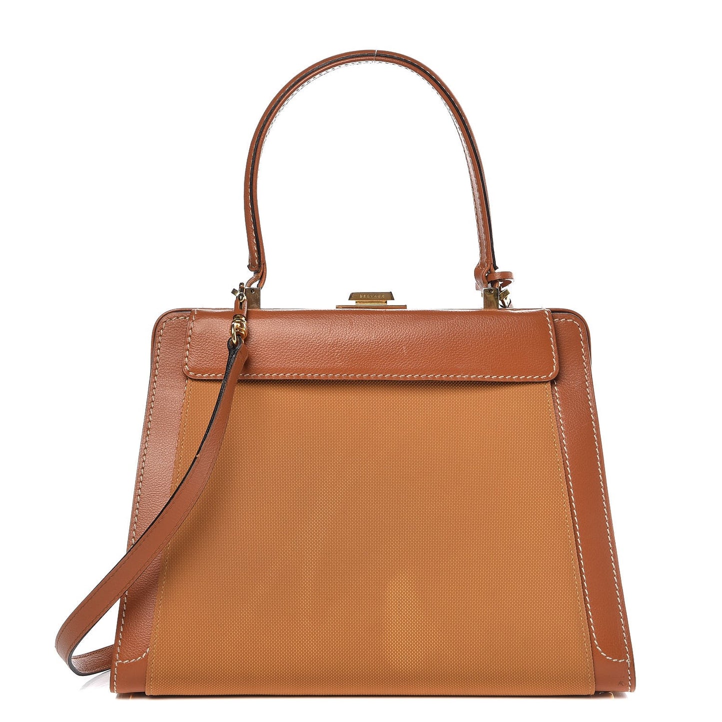 Calfskin Canvas Top Handle Frame Bag Brown