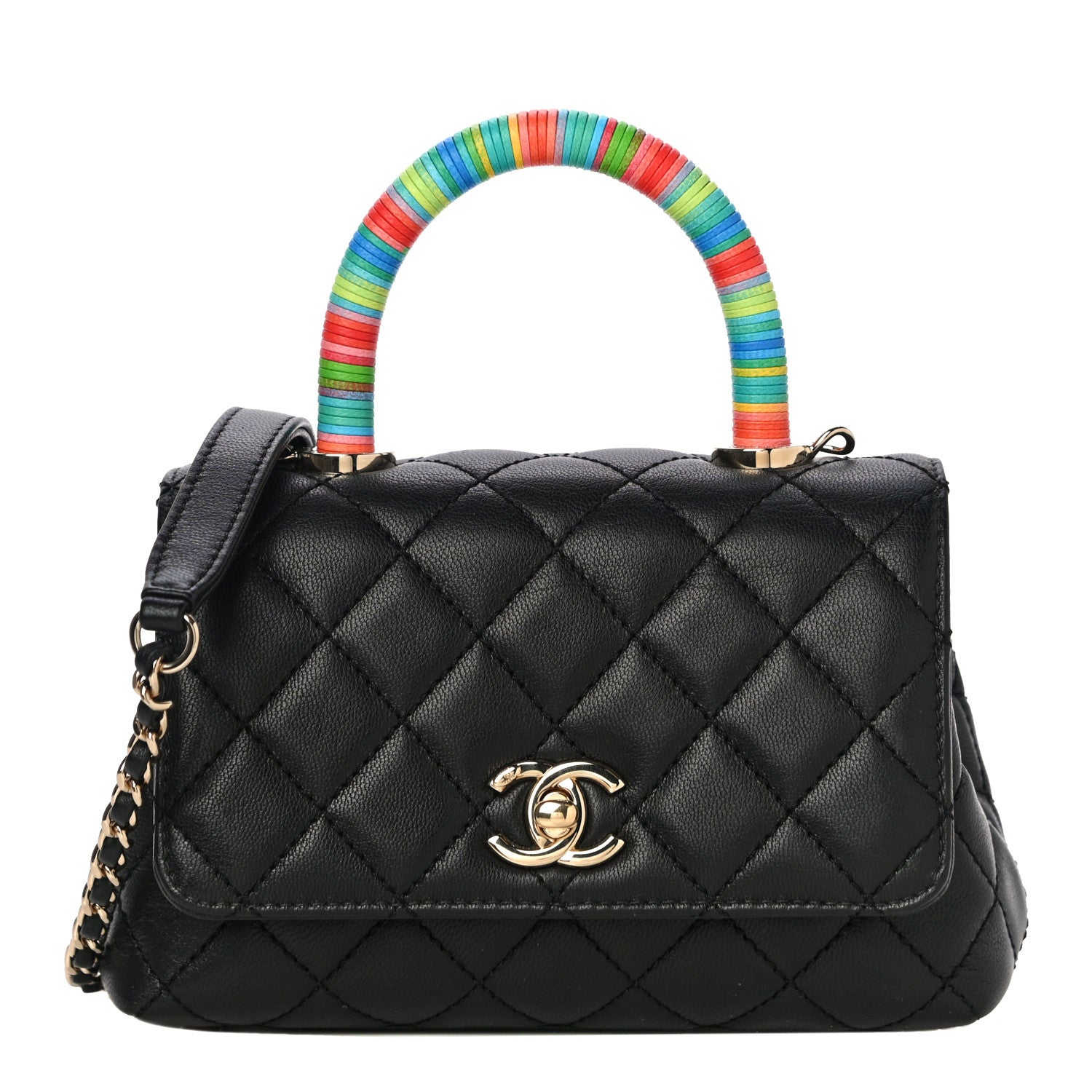 Chanel Goatskin Quilted Rainbow Extra Mini Coco Handle Flap Black 1 of 12