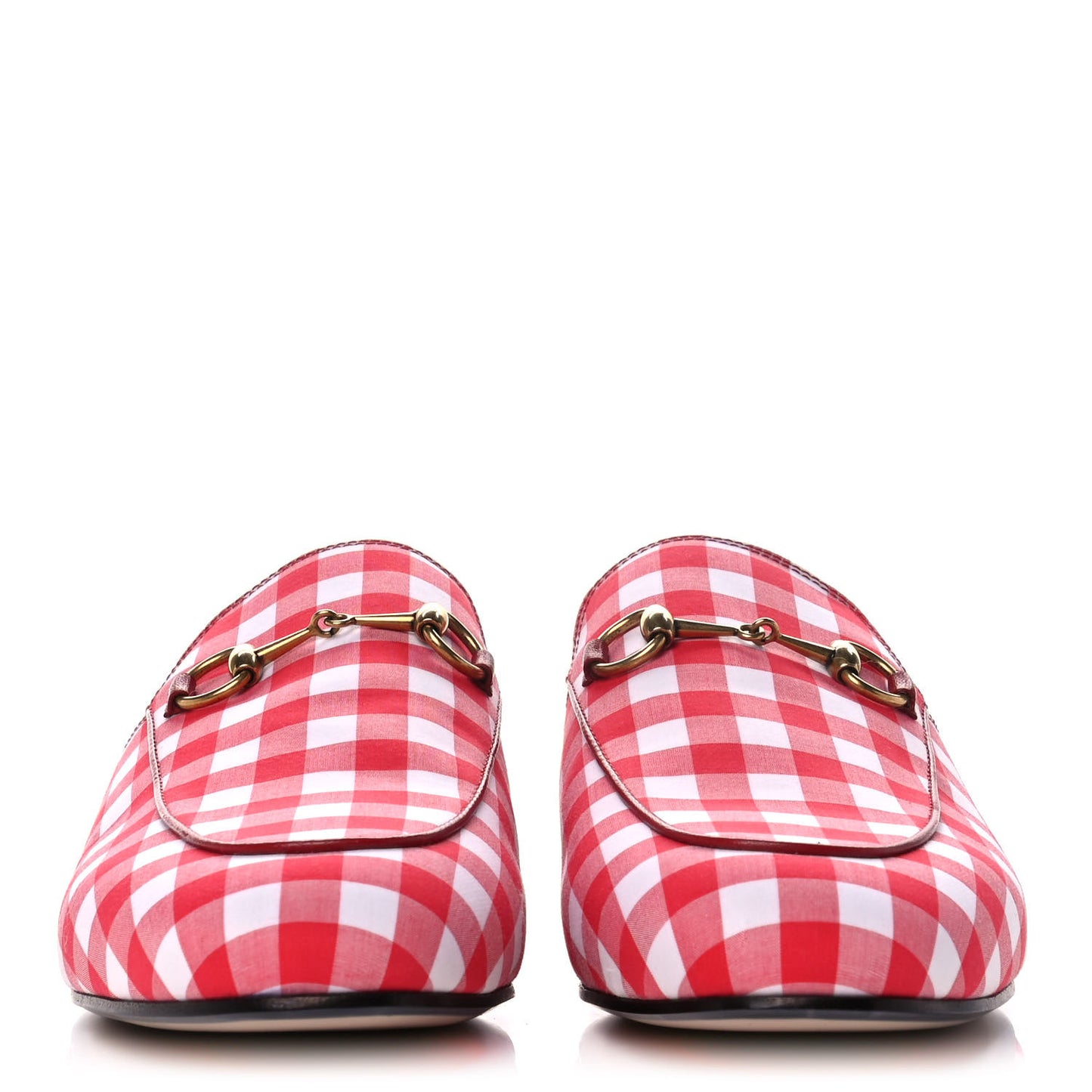 Cotton Gingham Womens Princetown Slippers 38.5 White Red