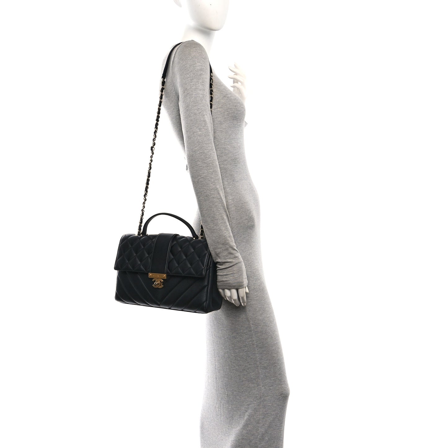 Calfskin Quilted Chevron In The City Bag Black