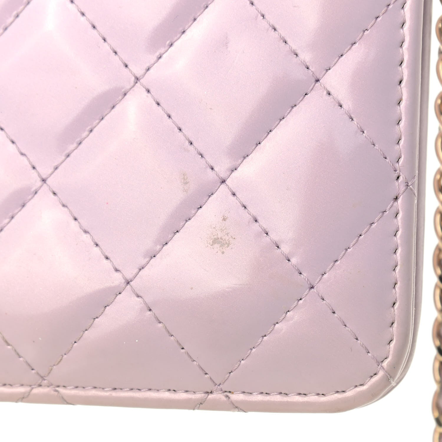 Chanel Patent Calfskin Quilted Boy Wallet On Chain WOC Purple 17 of 17