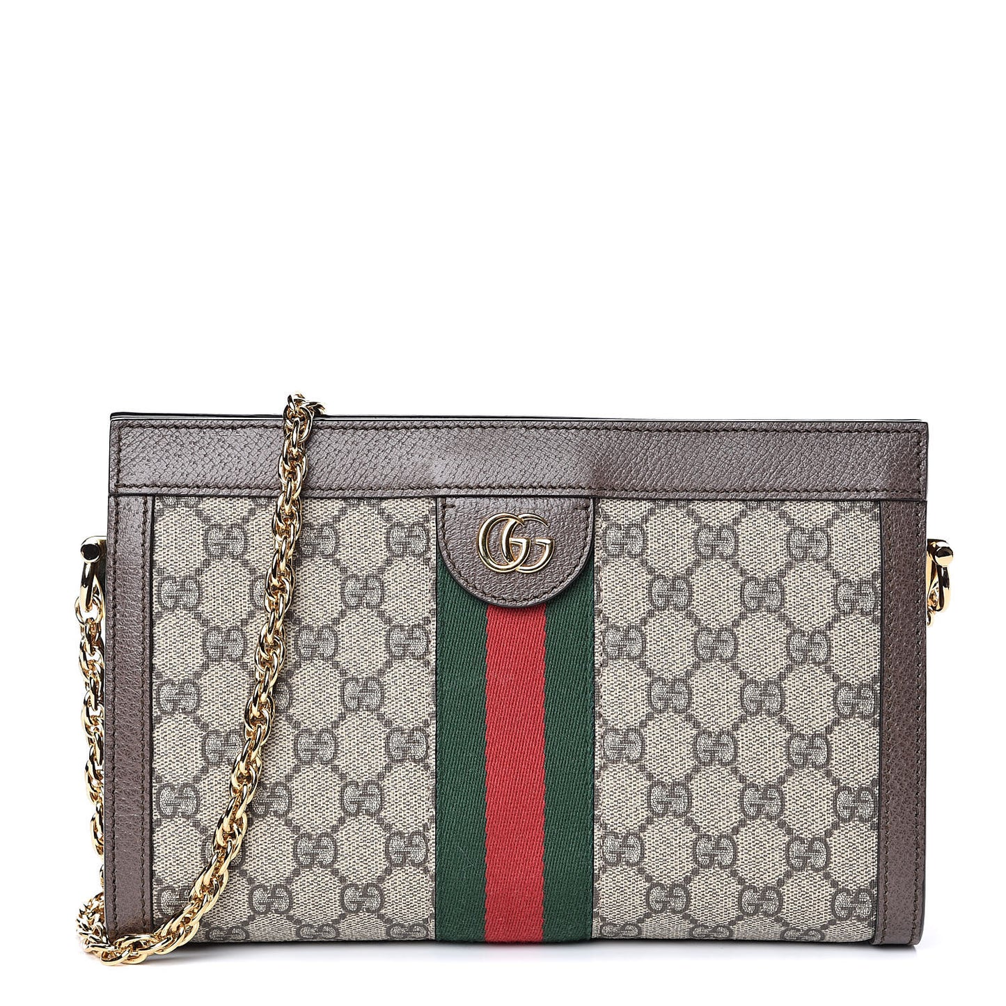 GG Supreme Monogram Web Small Ophidia Chain Shoulder Bag Brown