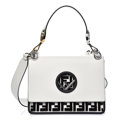 Fendi Vitello Century Velvet F is Fendi FF Embroidered Kan I Shoulder Bag White Black 1 of 10