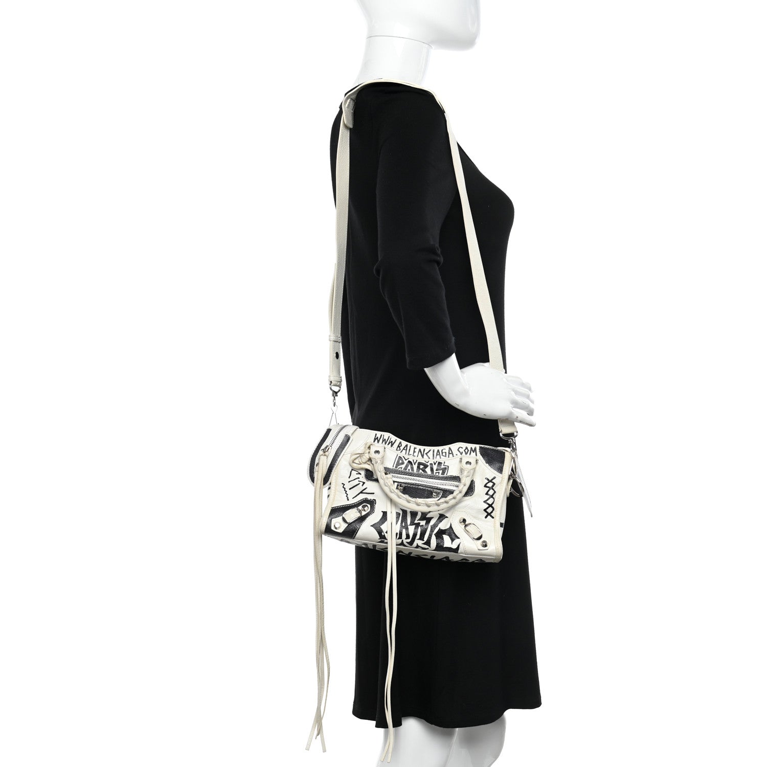 Balenciaga Agneau Arena Graffiti All Over Classic Silver Hardware Mini City White Black 2 of 10