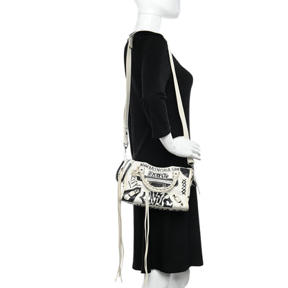 Balenciaga Agneau Arena Graffiti All Over Classic Silver Hardware Mini City White Black 2 of 10