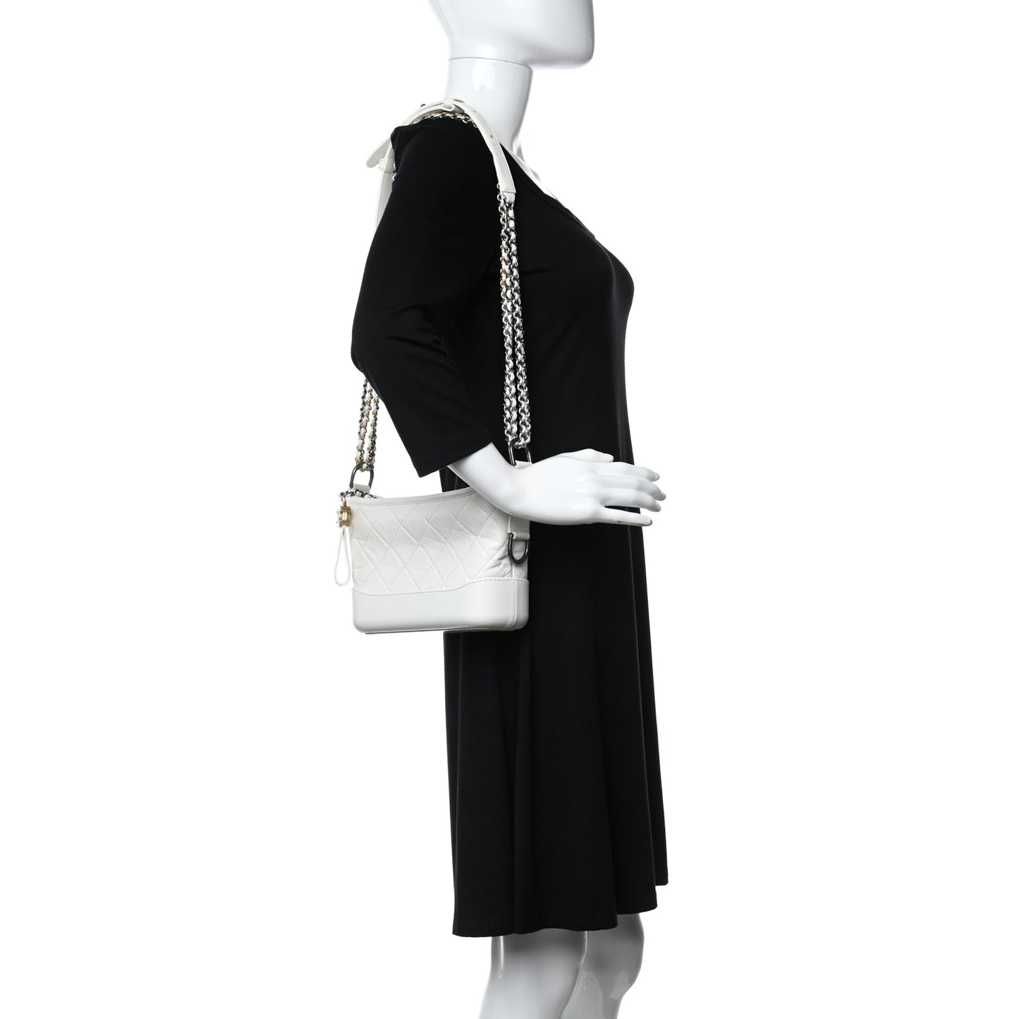 Aged Calfskin Quilted Small Gabrielle Hobo White