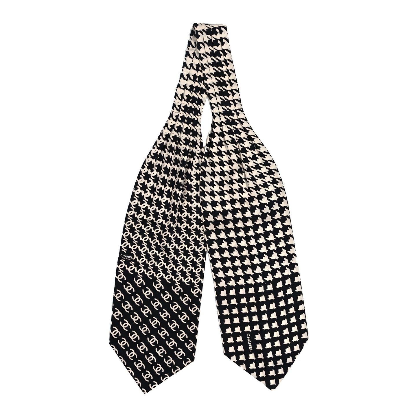 Silk Twill Houndstooth Slim Bandeau Scarf Black Ecru