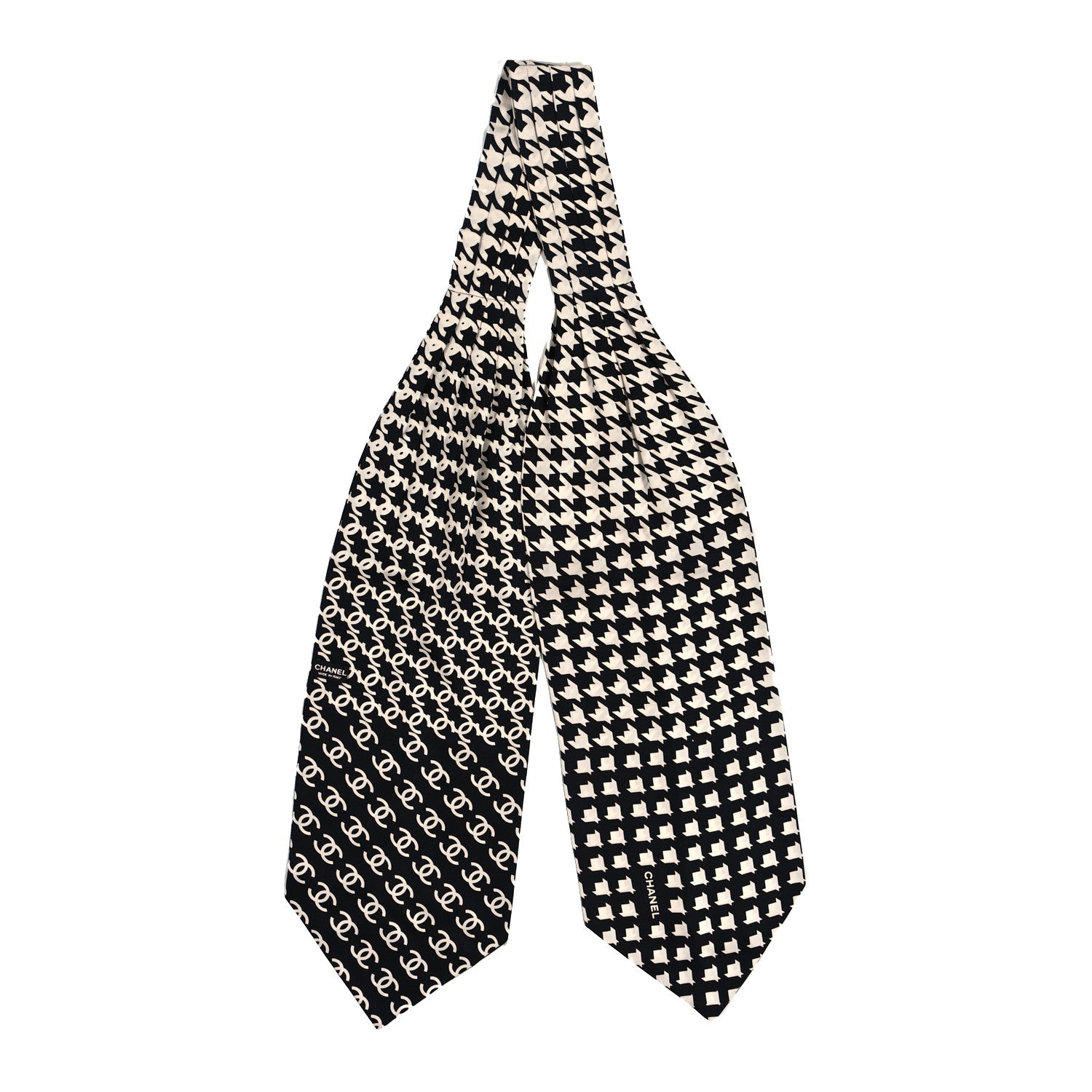 Chanel Silk Twill Houndstooth Slim Bandeau Scarf Black Ecru 2 of 3