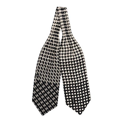 Chanel Silk Twill Houndstooth Slim Bandeau Scarf Black Ecru 2 of 3