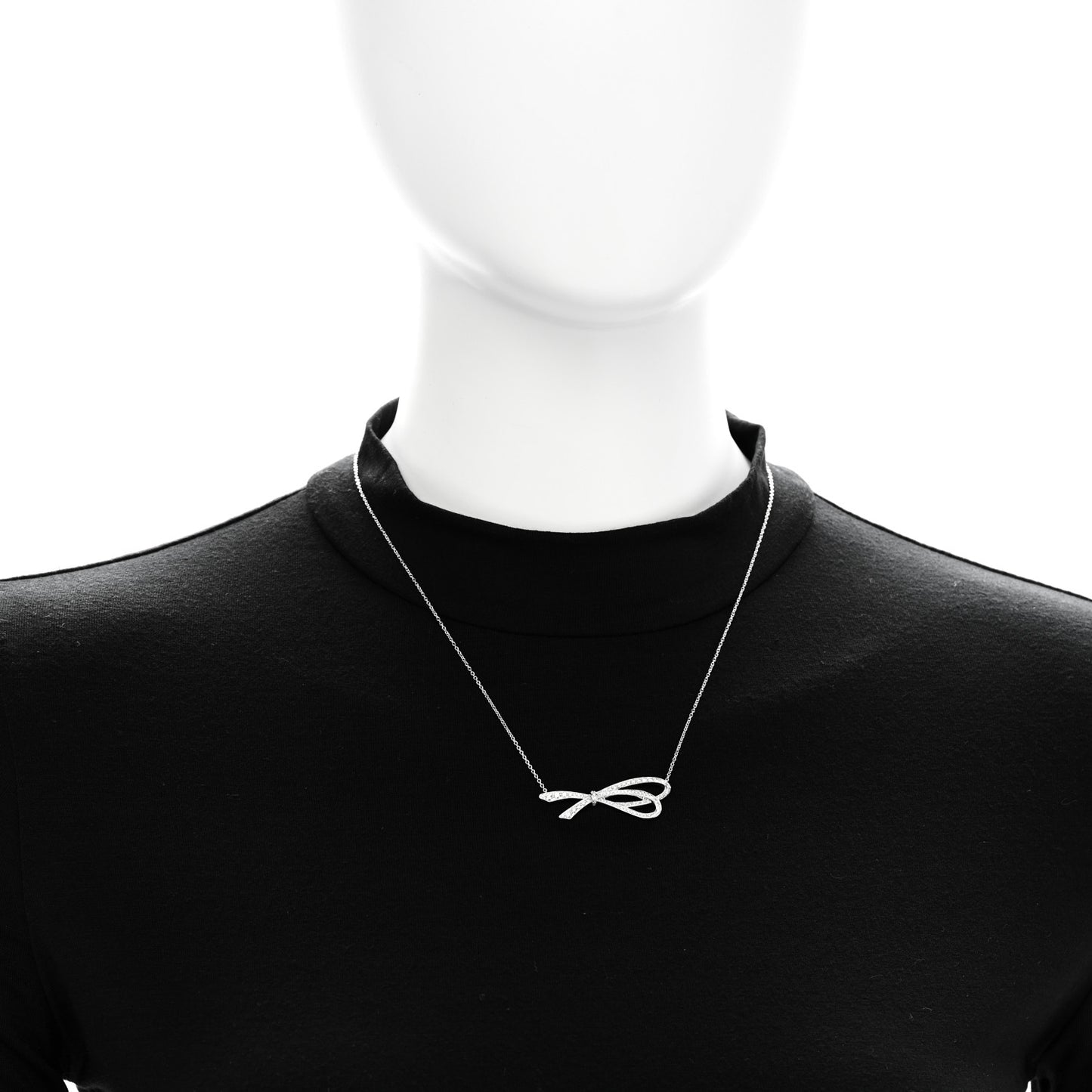 18K White Gold Diamond Bow Pave Pendant Necklace