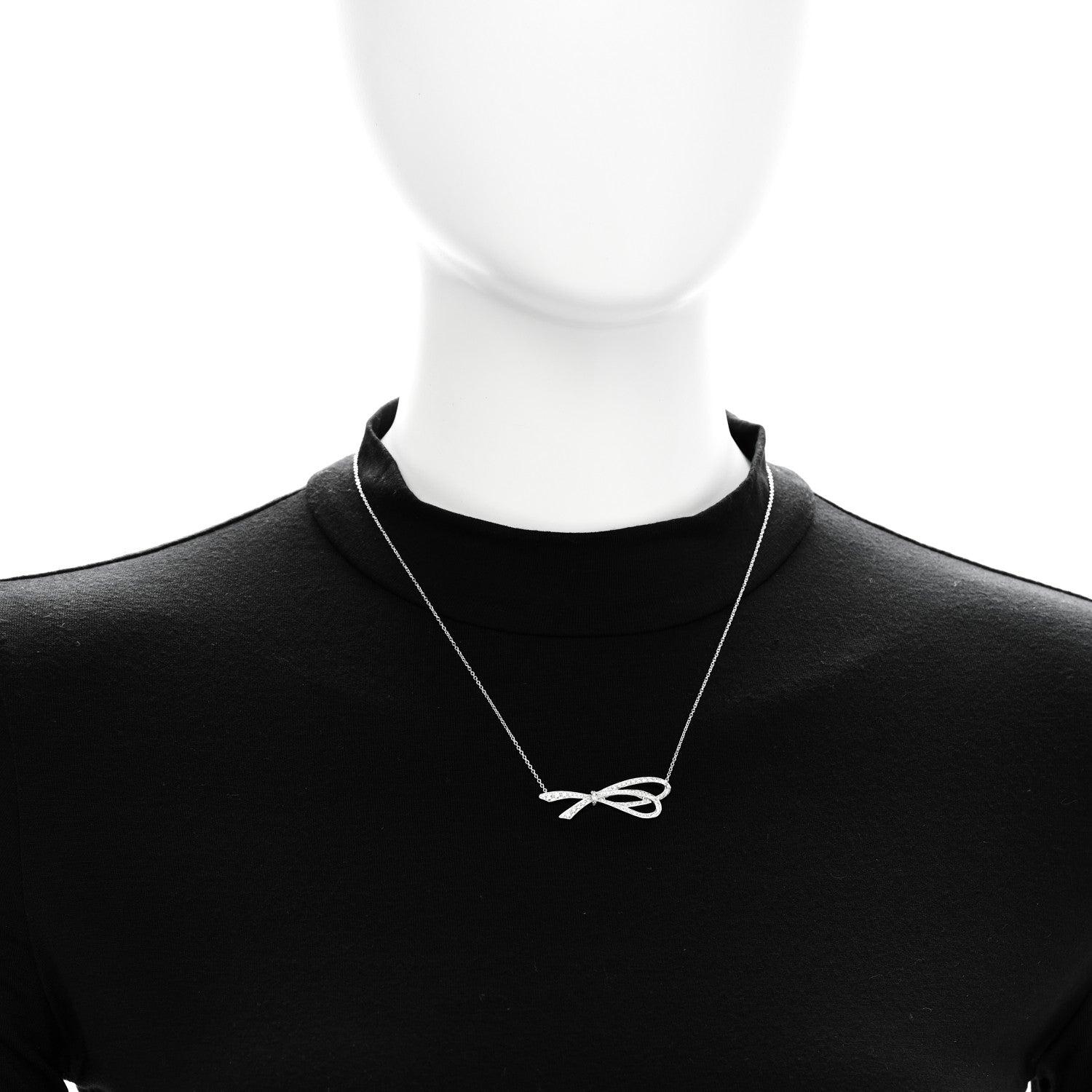 Tiffany 18K White Gold Diamond Bow Pave Pendant Necklace 2 of 6