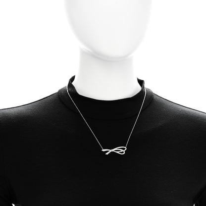 Tiffany 18K White Gold Diamond Bow Pave Pendant Necklace 2 of 6