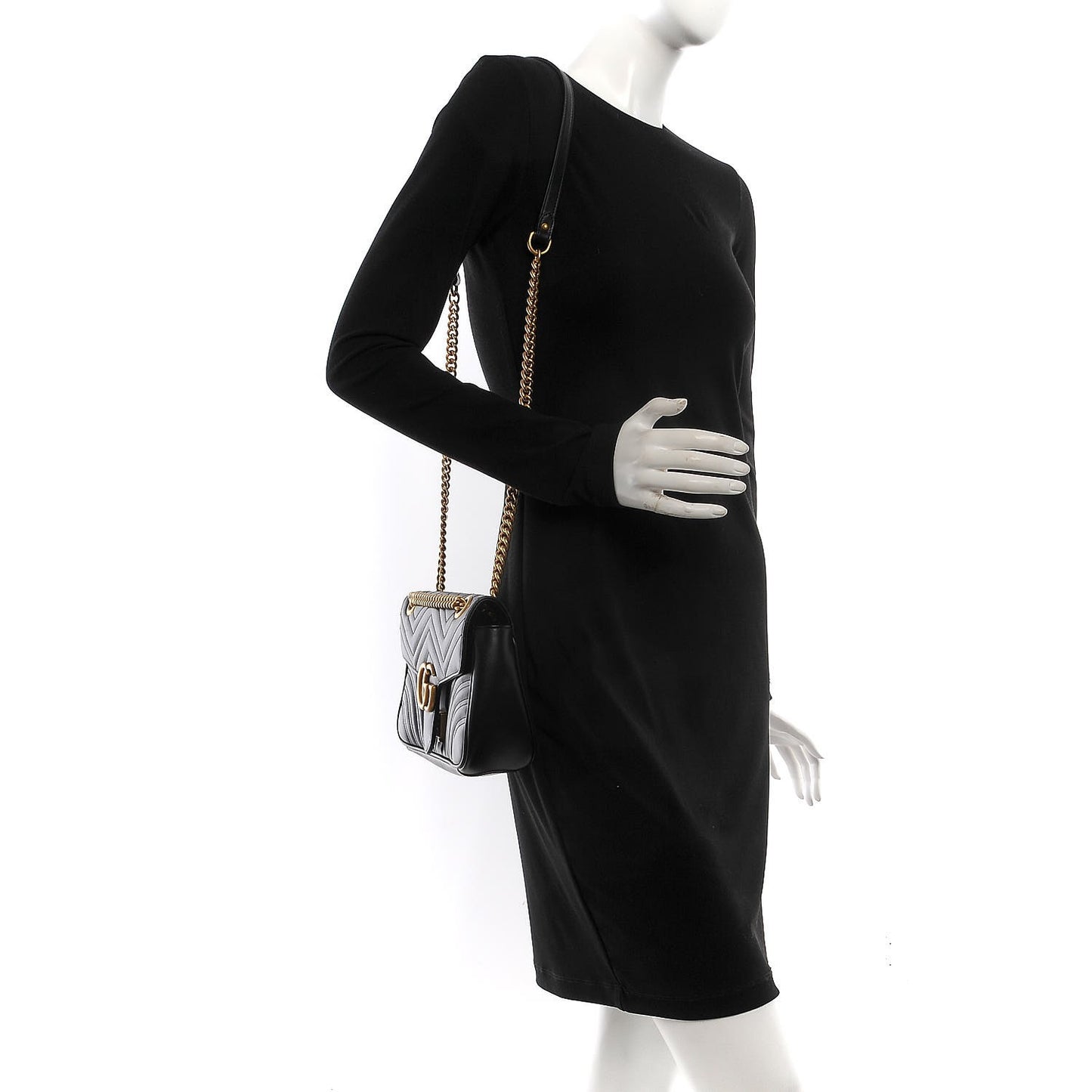 Calfskin Matelasse Small GG Marmont Shoulder Bag Black