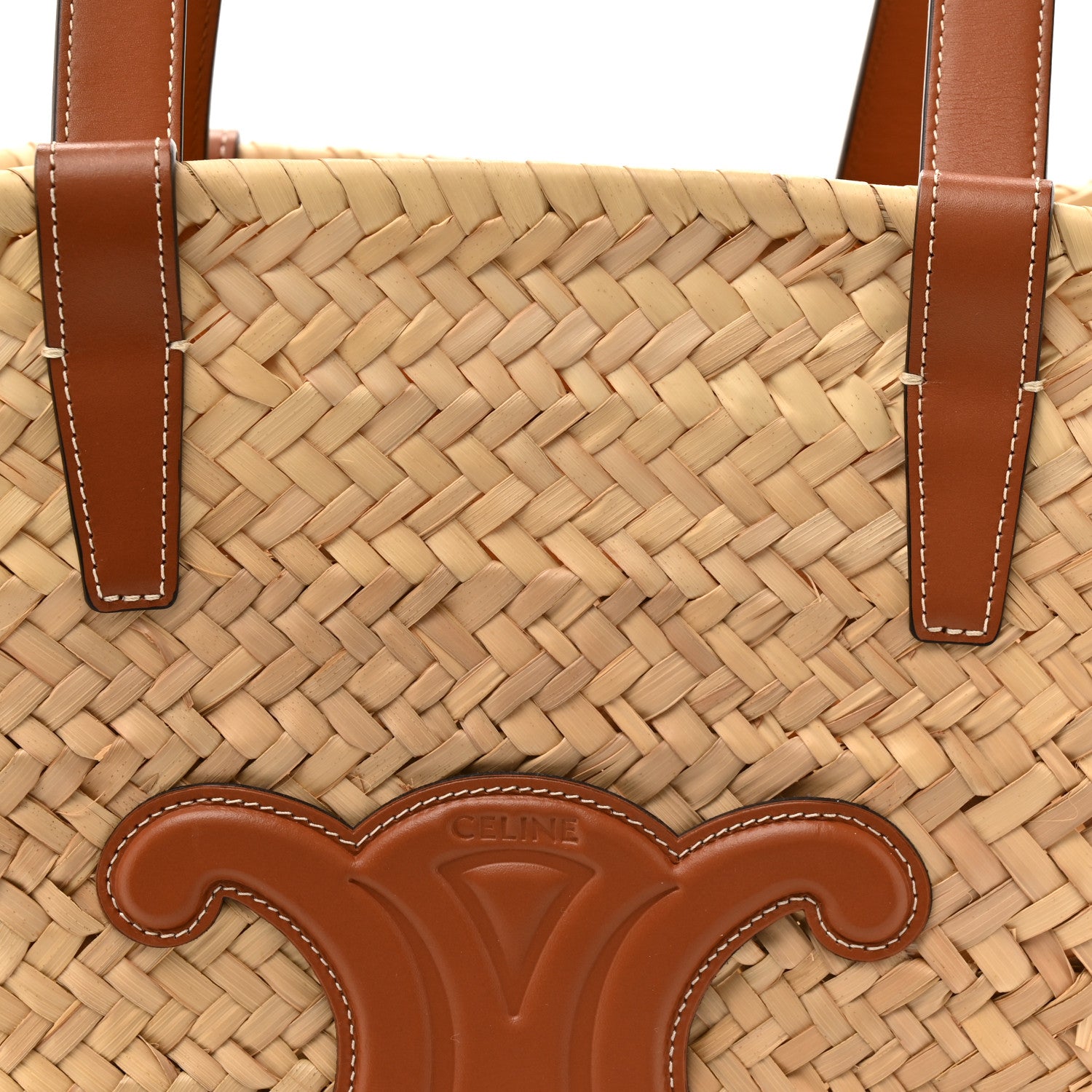 Celine Raffia Calfskin Triomphe Medium Panier Tan 6 of 8