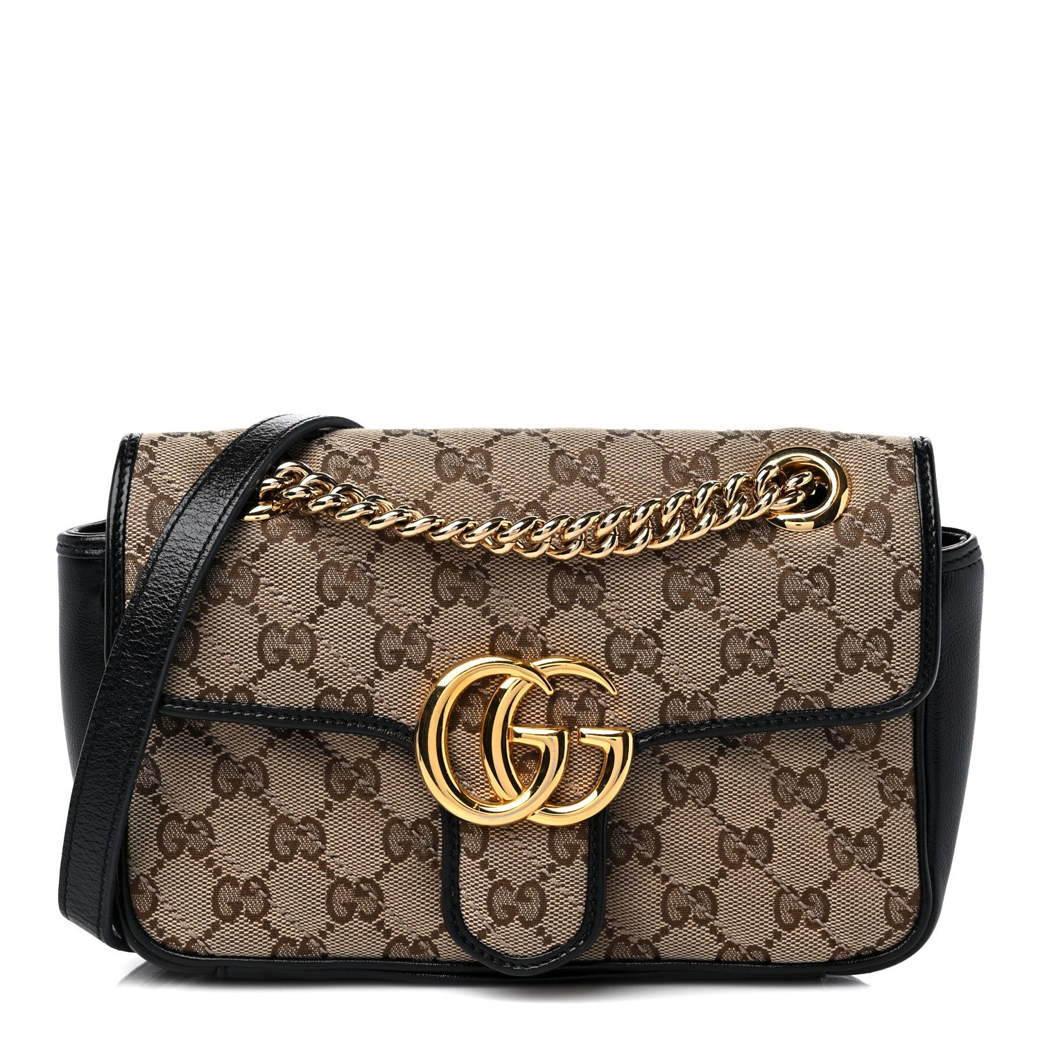 Gucci Monogram Matelasse Diagonal Mini GG Marmont Shoulder Bag Beige Black 1 of 11