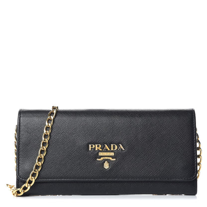 Prada Saffiano Bi-Color Wallet On Chain Black Fuoco 1 of 9