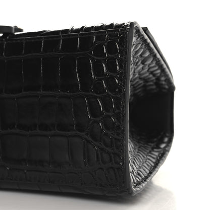 Balenciaga Shiny Calfskin Monochrome Crocodile Embossed Small Hourglass Top Handle Bag Black 9 of 10