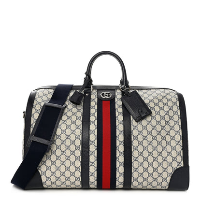 Gucci GG Supreme Monogram Textured Calfskin Web Large Ophidia Duffle Bag Beige Blue 1 of 9