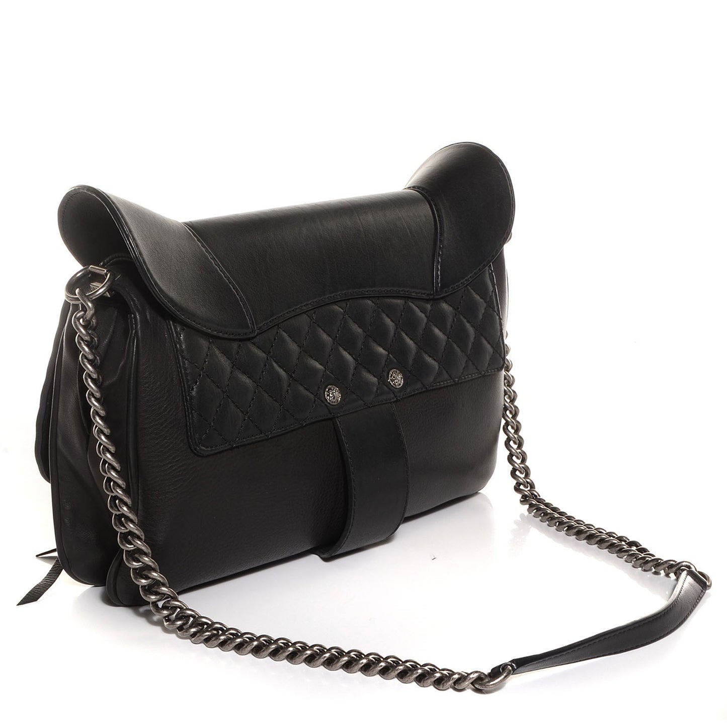 Calfskin Quilted Large Ride My Bag Messenger Black