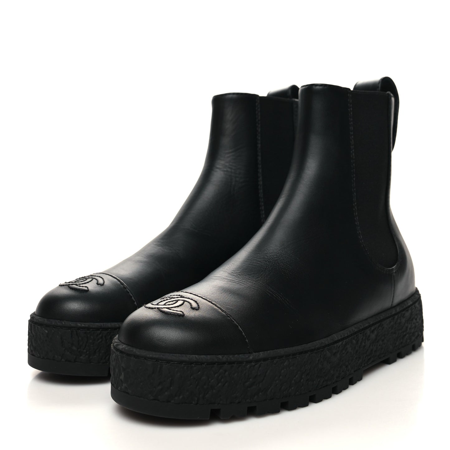 Calfskin Cap Toe CC Ankle Boots 37.5 Black