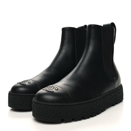 Chanel Calfskin Cap Toe CC Ankle Boots 37.5 Black 3 of 8