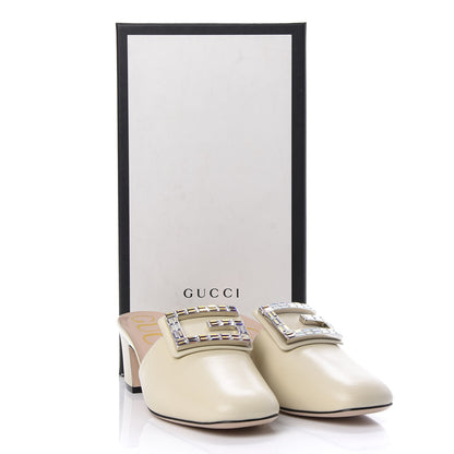 Gucci Malaga Kid Crystal Square G Madelyn Mules 37 Vintage White 10 of 10