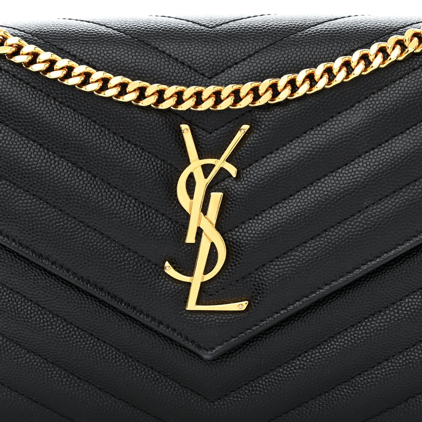 Grain De Poudre Matelasse Chevron Monogram Chain Wallet Black