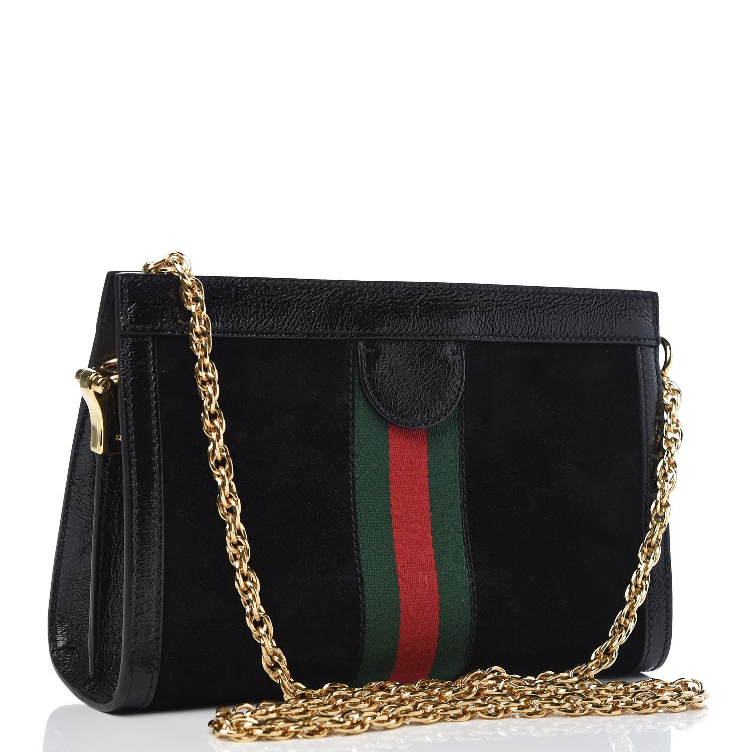 Gucci Suede Patent GG Web Small Ophidia Chain Shoulder Bag Black 3 of 8