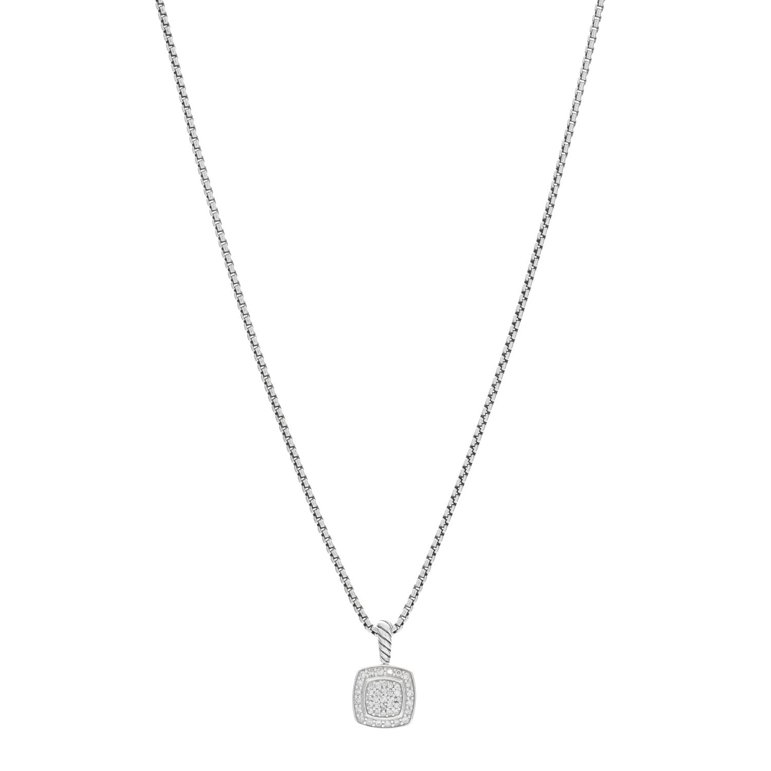 David Yurman Sterling Silver Diamond Pave 7mm Petite Albion Pendant Necklace 1 of 5
