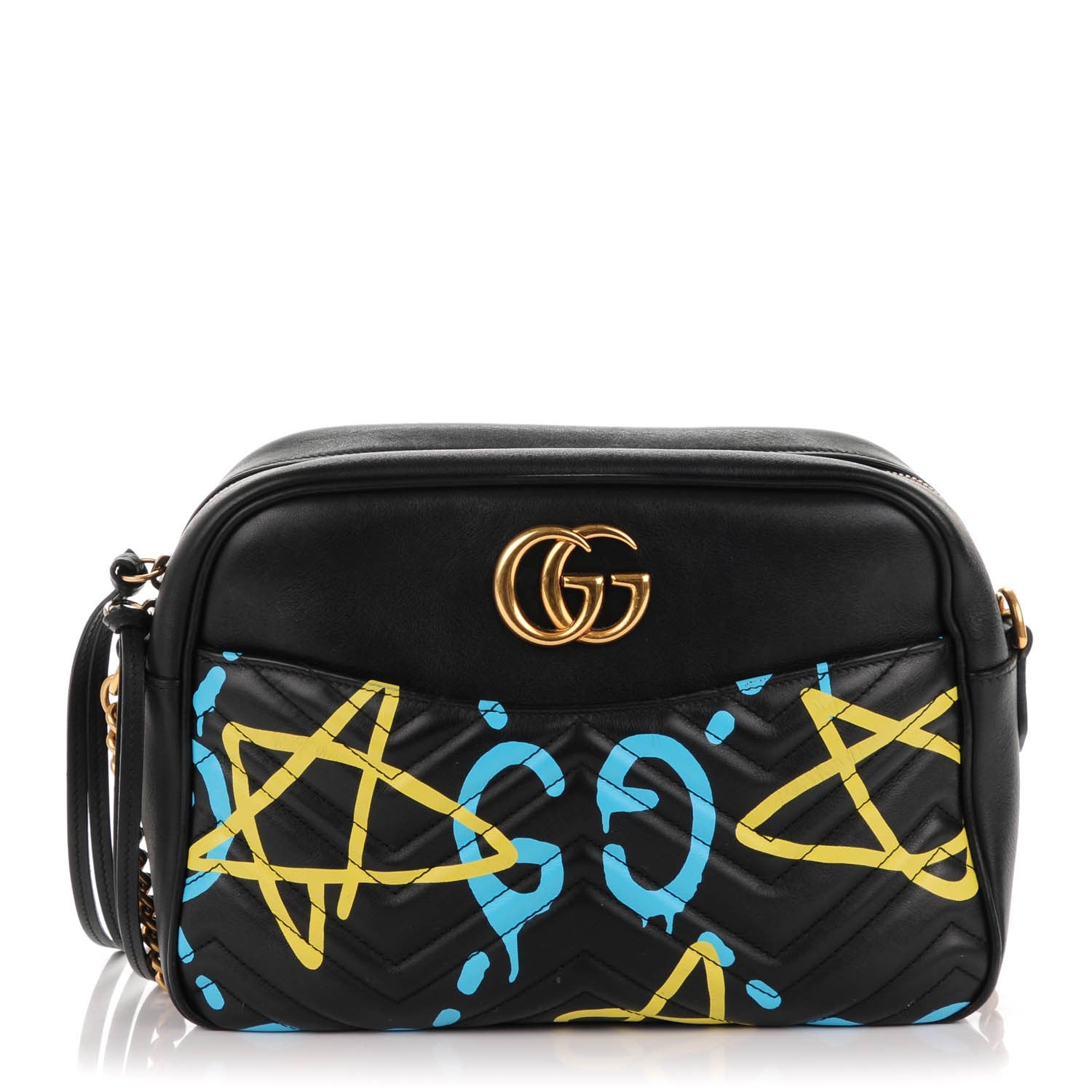 Gucci Calfskin Matelasse GucciGhost Medium GG Marmont Chain Shoulder Bag Black New Acquamarine 1 of 8