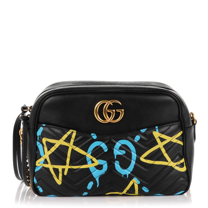 Gucci Calfskin Matelasse GucciGhost Medium GG Marmont Chain Shoulder Bag Black New Acquamarine 1 of 8