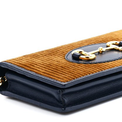 Gucci Lanzo Stretch Cord Azalea Calfskin Horsebit 1955 Wallet On Chain New Mud Blue 10 of 11