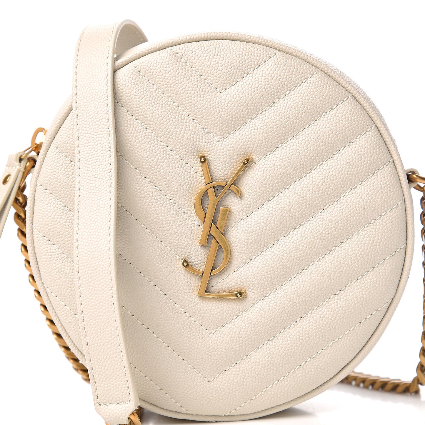 Grain De Poudre Matelasse Chevron Quilted Round Vinyle Camera Bag White