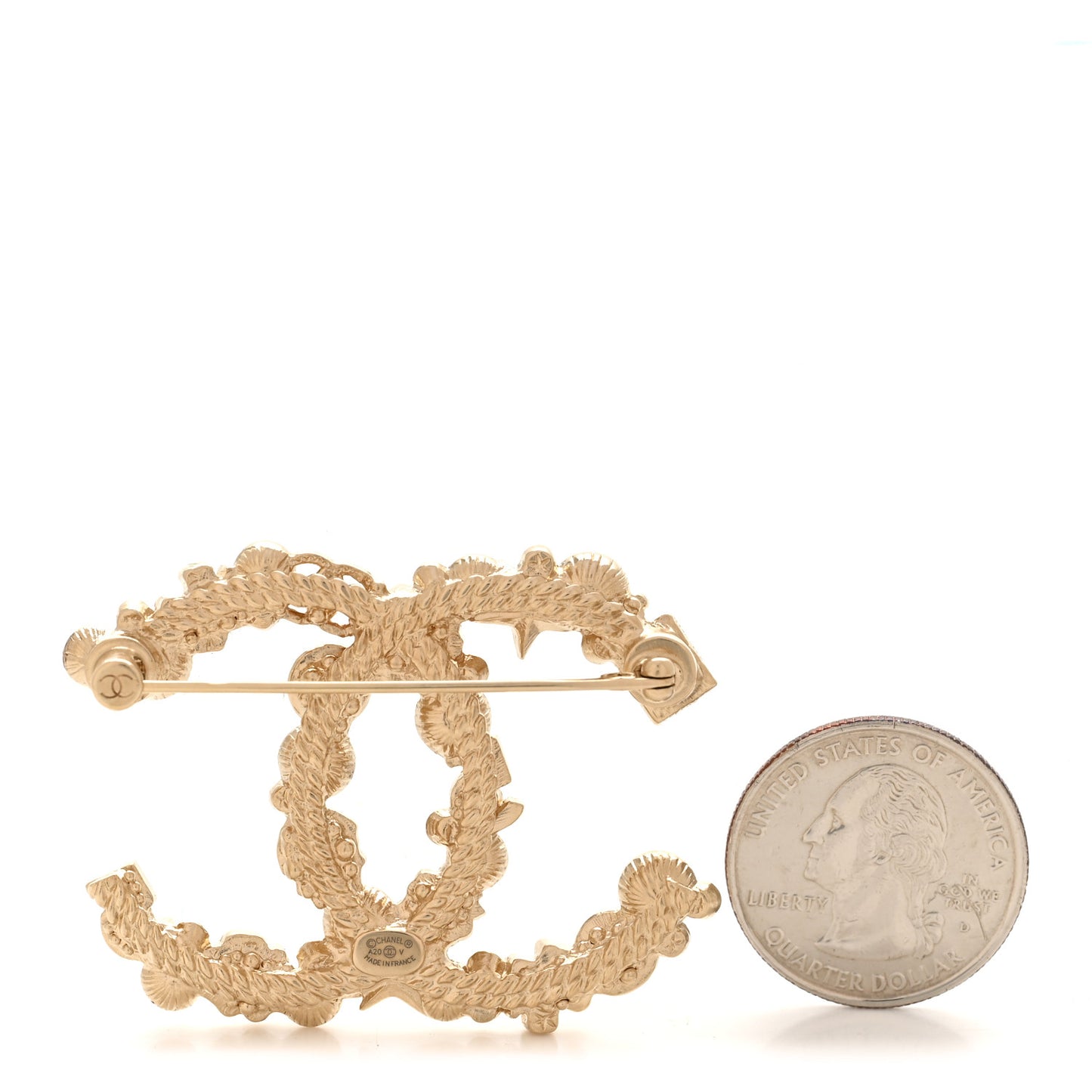 Crystal Pearl CC Charms Brooch Gold
