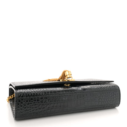 Saint Laurent Calfskin Crocodile Embossed Medium Classic Monogram Kate Tassel Satchel Black 4 of 14