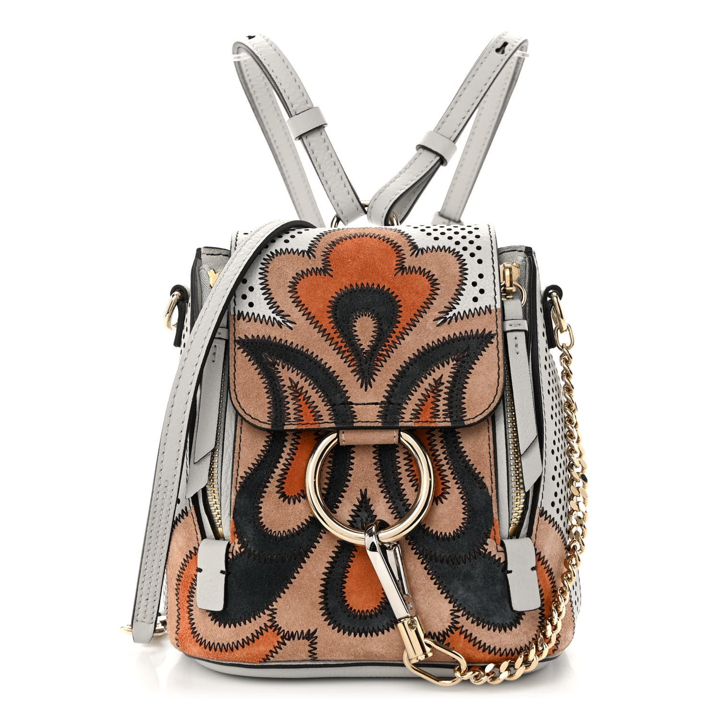 Calfskin Suede Paisley Patchwork Perforated Mini Faye Backpack Airy Grey