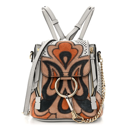 Chloe Calfskin Suede Paisley Patchwork Perforated Mini Faye Backpack Airy Grey 1 of 10