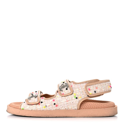 Chanel Tweed Lambskin Dad Sandals 39 Pink Multicolor 1 of 13
