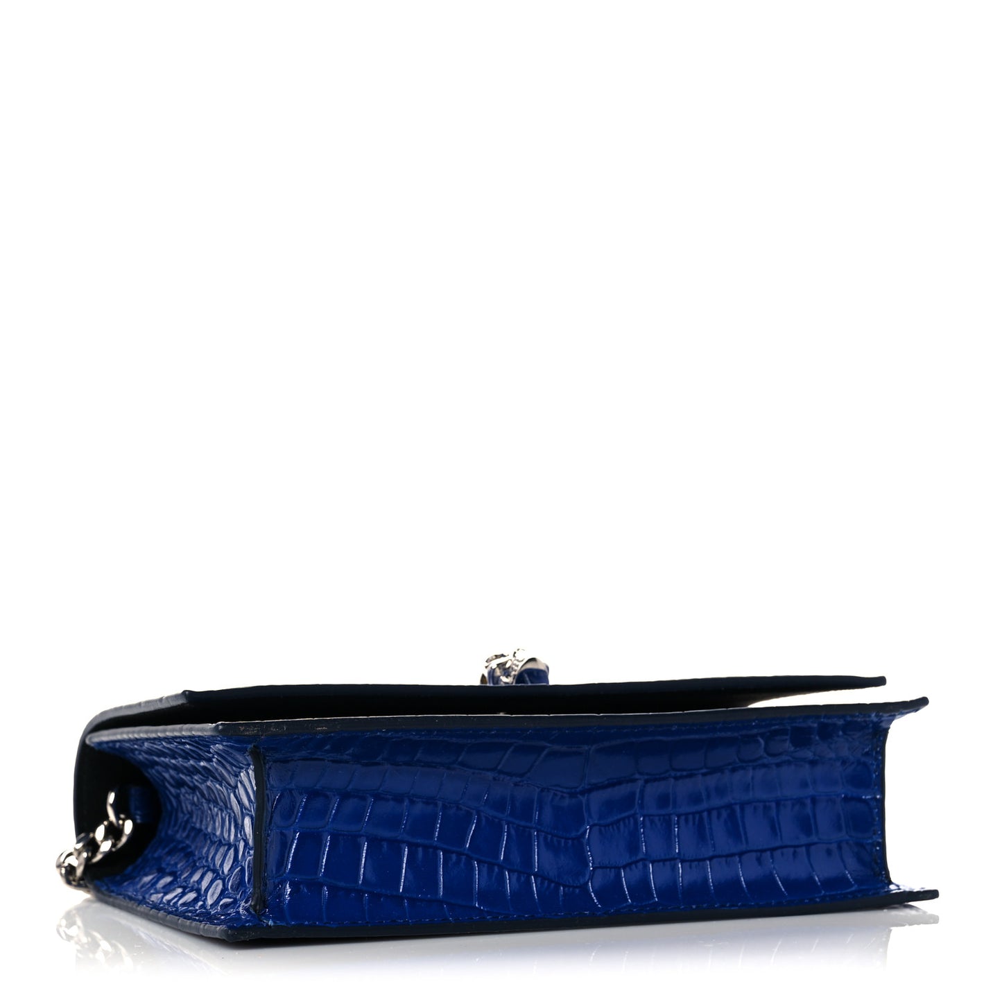 Calfskin Crocodile Embossed Skull Mini Crossbody Bag Deep Lapis Blue