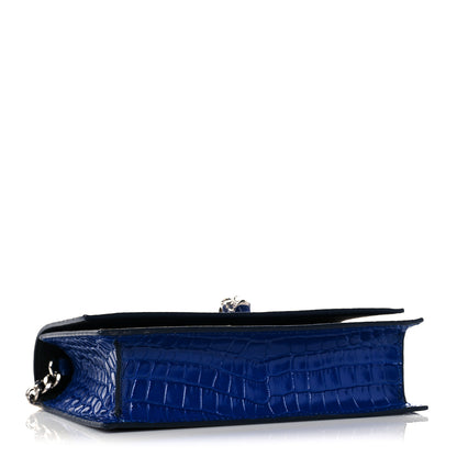 Alexander McQueen Calfskin Crocodile Embossed Skull Mini Crossbody Bag Deep Lapis Blue 4 of 9