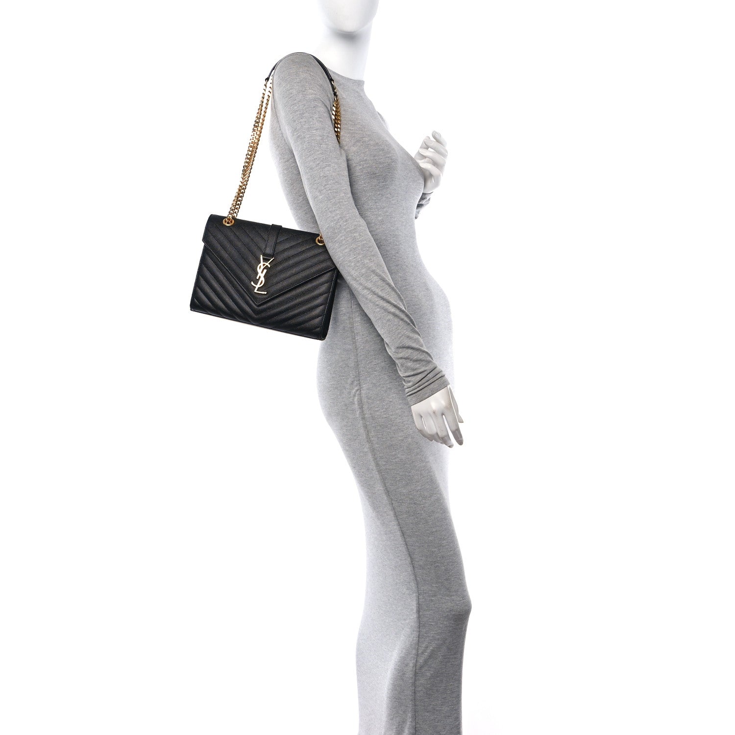 Saint Laurent Grain De Poudre Matelasse Chevron Medium Monogram Satchel Black 3 of 10
