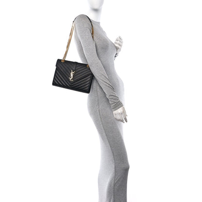 Saint Laurent Grain De Poudre Matelasse Chevron Medium Monogram Satchel Black 3 of 10