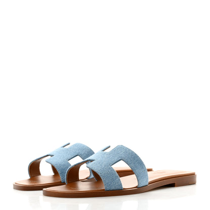 Hermes Denim Canvas Oran Sandals 36.5 Bleu Clair 3 of 9