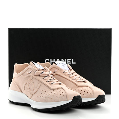 Chanel Suede Goatskin CC Sneakers 39.5 Light Pink 9 of 9