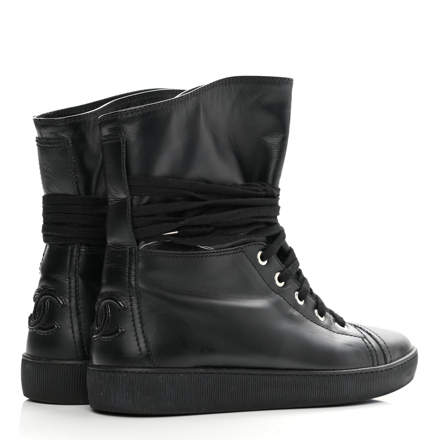 Lambskin High Top Sneakers 38.5 Black