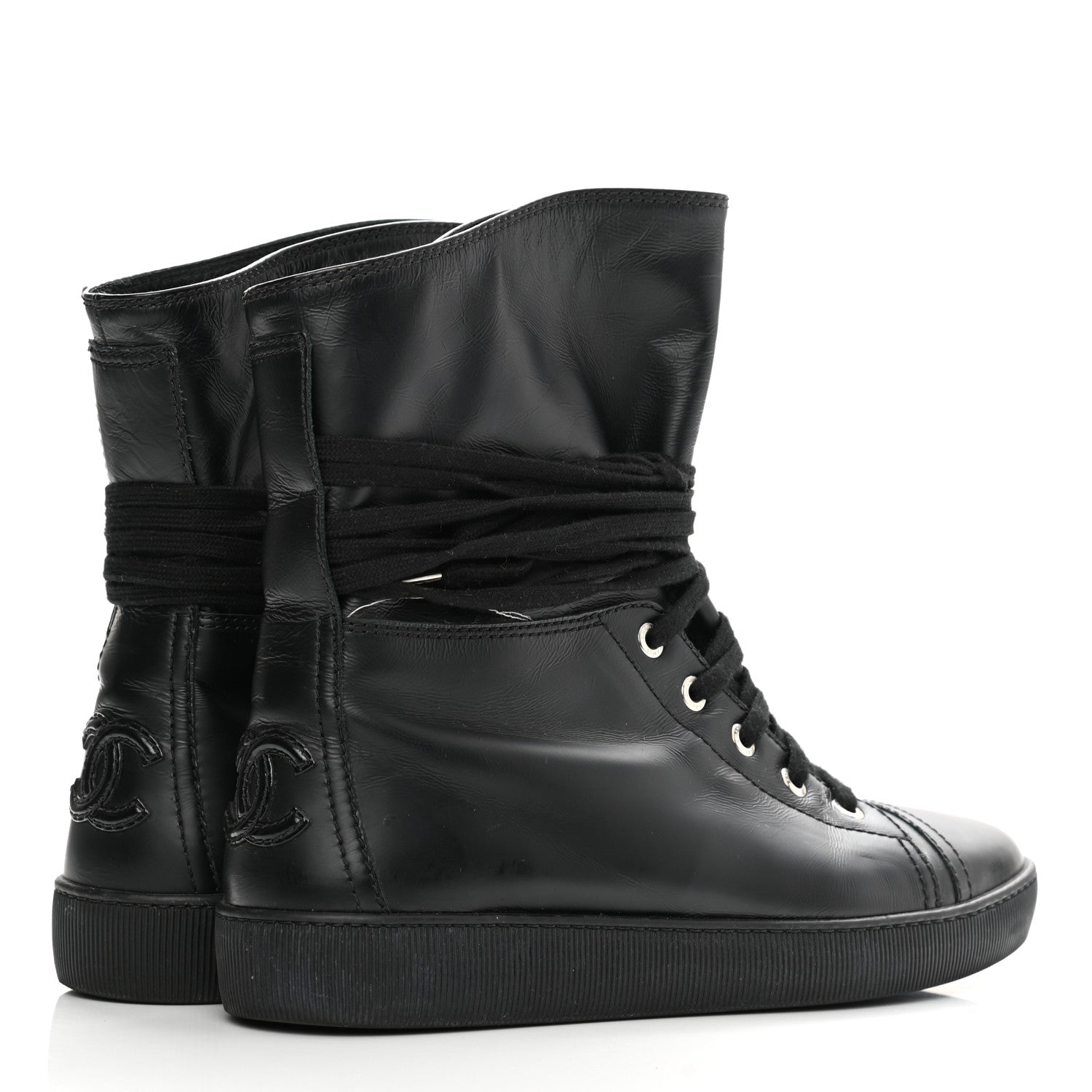 Chanel Lambskin High Top Sneakers 38.5 Black 4 of 10