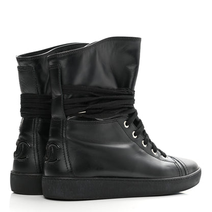 Chanel Lambskin High Top Sneakers 38.5 Black 4 of 10