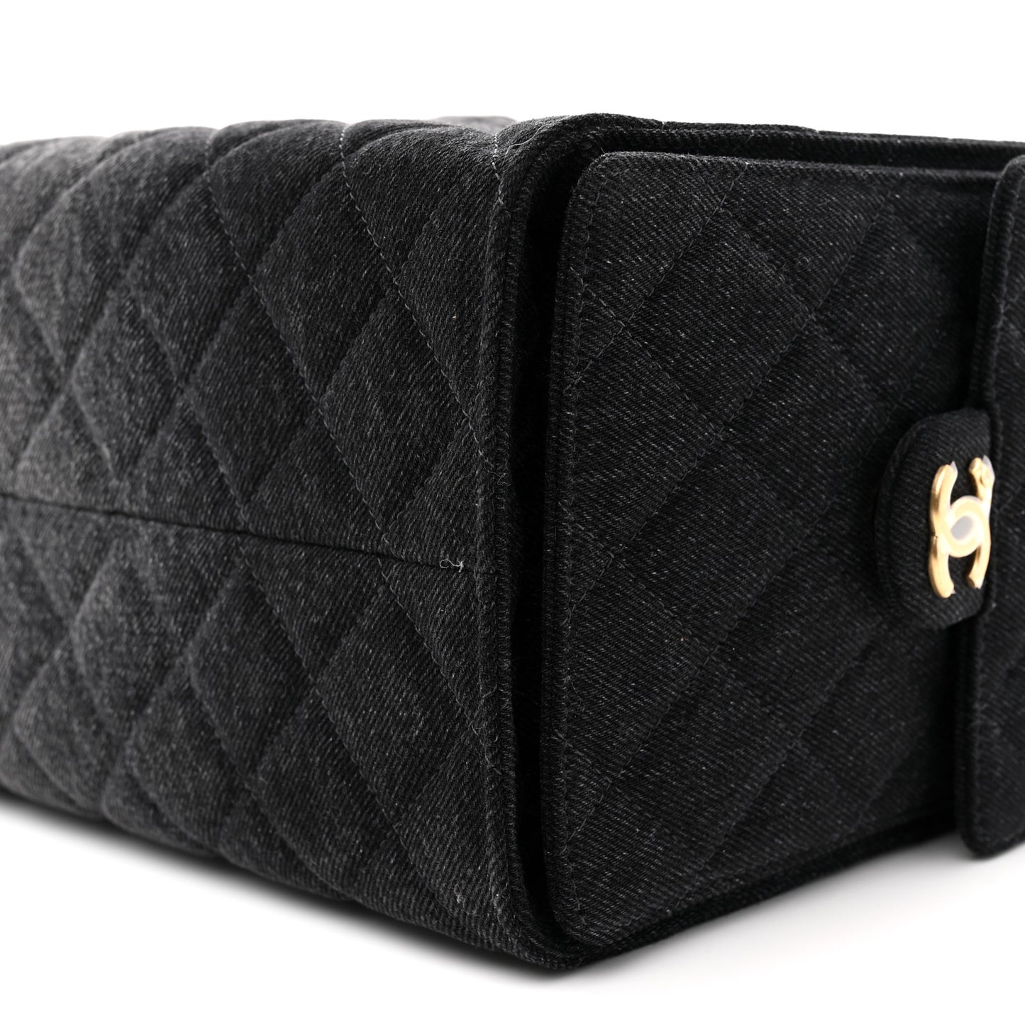 Washed Denim Quilted Medium Chanel 25 Handbag Black