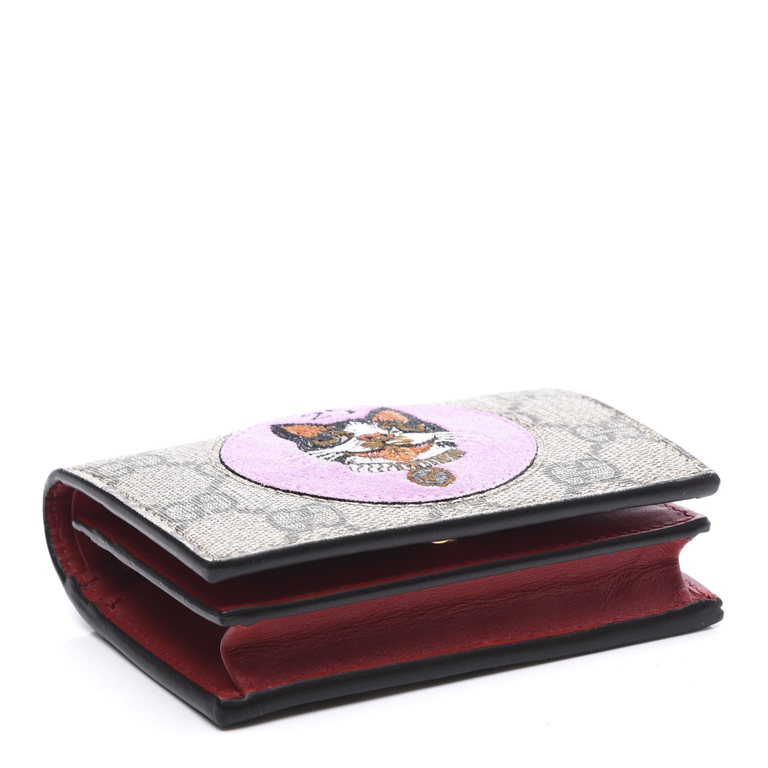 Gucci GG Supreme Monogram Bosco Patch Card Case Wallet Beige Malva Hibiscus Red 3 of 10
